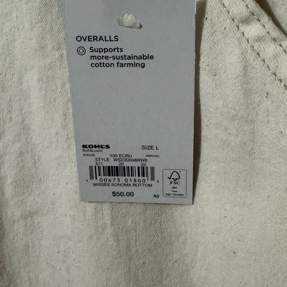 NWT Sonoma Women's Light Cream Overalls NWT Size Large - Picture 8 of 8